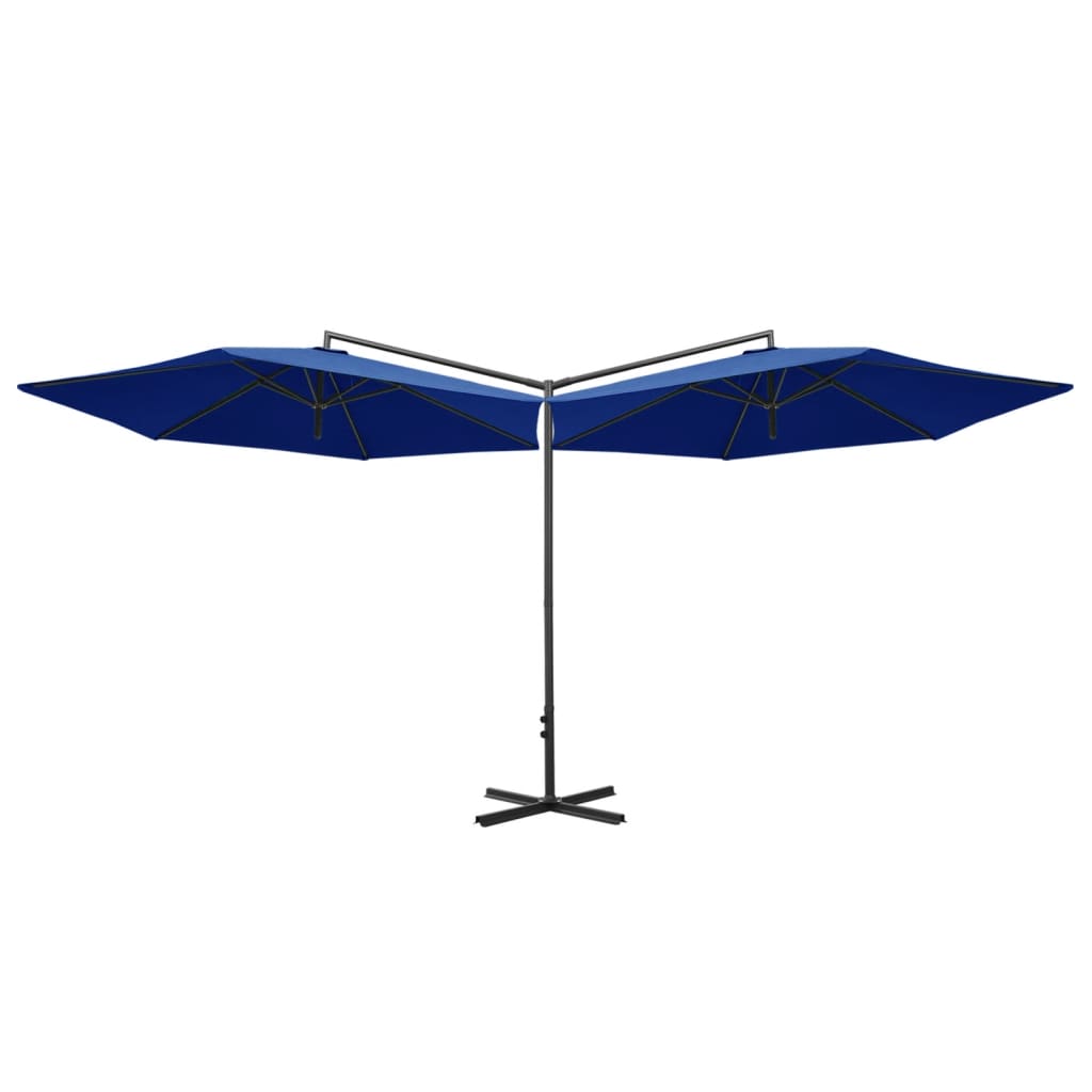 vidaXL Doppel-Sonnenschirm mit Stahl-Mast 600 cm Azurblau