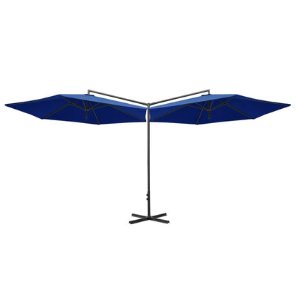 vidaXL Doppel-Sonnenschirm mit Stahl-Mast 600 cm Azurblau