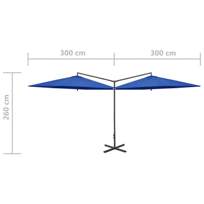 vidaXL Doppel-Sonnenschirm mit Stahl-Mast 600 cm Azurblau