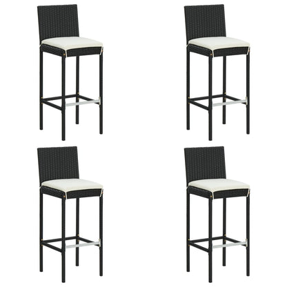 vidaXL Garten-Barhocker mit Kissen 4 Stk. Schwarz Poly Rattan