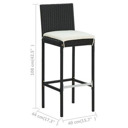 vidaXL Garten-Barhocker mit Kissen 4 Stk. Schwarz Poly Rattan