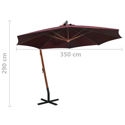 vidaXL Ampelschirm mit Mast Bordeauxrot 3,5x2,9 m Massivholz Tanne
