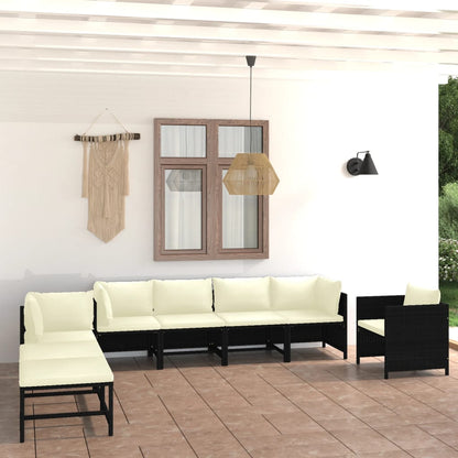 vidaXL 8-tlg. Garten-Lounge-Set mit Kissen Poly Rattan Schwarz