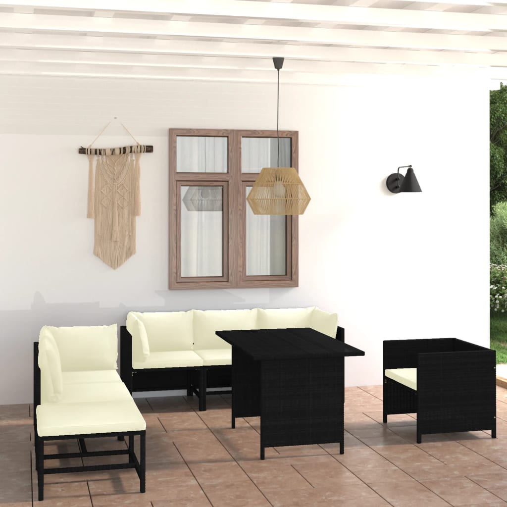 vidaXL 8-tlg. Garten-Lounge-Set mit Kissen Poly Rattan Schwarz
