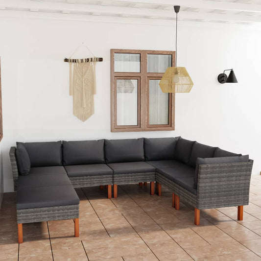 vidaXL 8-tlg. Garten-Lounge-Set mit Kissen Poly Rattan Grau