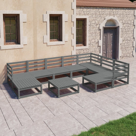 vidaXL 10-tlg. Garten-Lounge-Set Grau Kiefer Massivholz