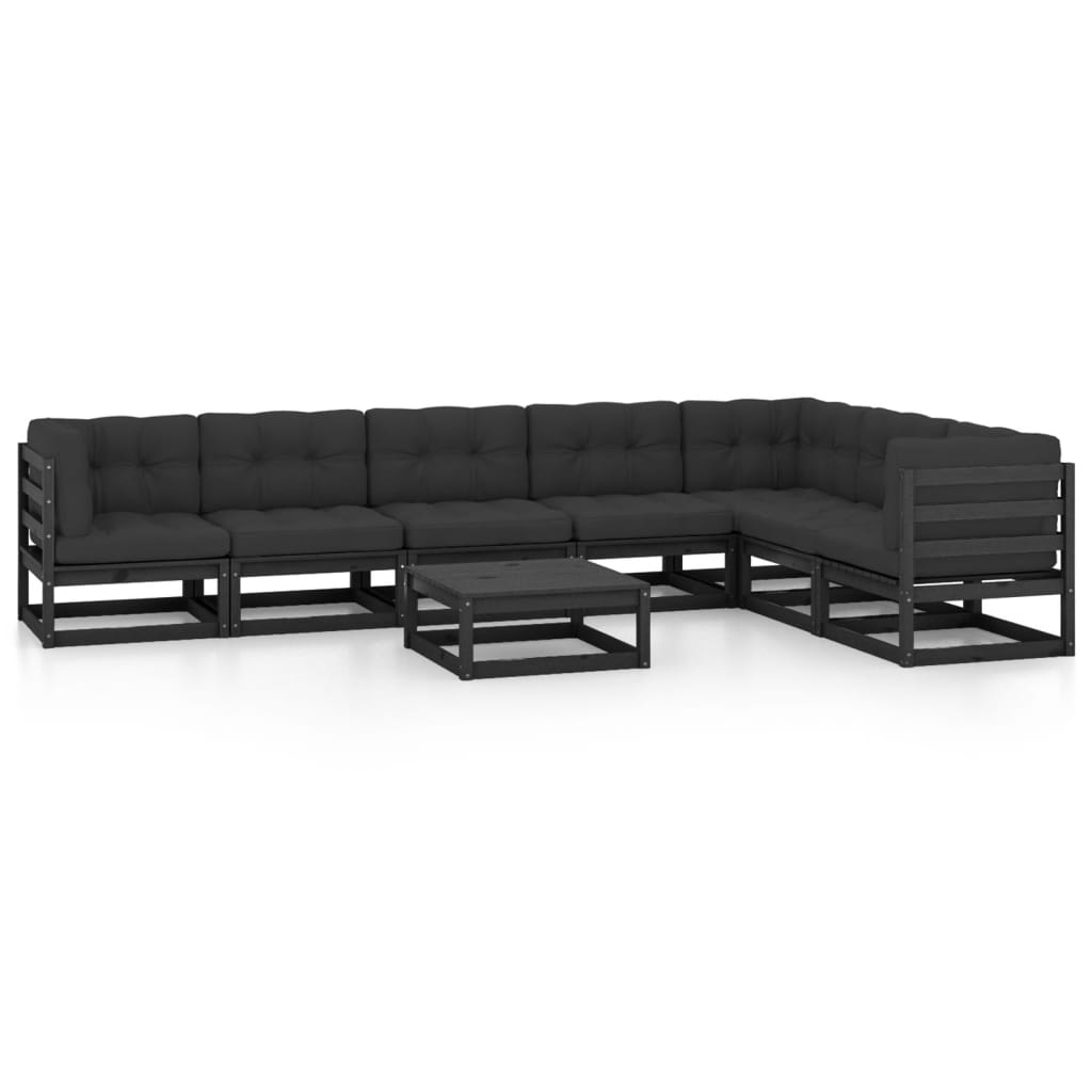 vidaXL 8-tlg. Garten-Lounge-Set mit Kissen Schwarz Massivholz Kiefer