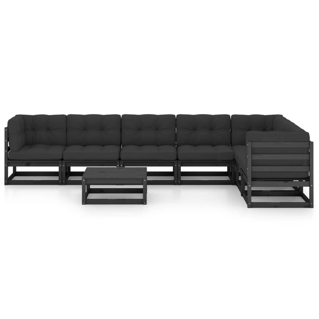 vidaXL 8-tlg. Garten-Lounge-Set mit Kissen Schwarz Massivholz Kiefer