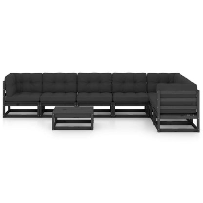vidaXL 8-tlg. Garten-Lounge-Set mit Kissen Schwarz Massivholz Kiefer