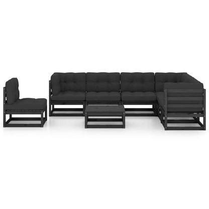 vidaXL 8-tlg. Garten-Lounge-Set mit Kissen Schwarz Massivholz Kiefer