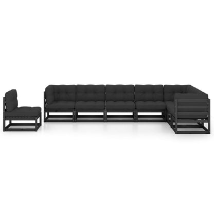 vidaXL 8-tlg. Garten-Lounge-Set mit Kissen Schwarz Massivholz Kiefer