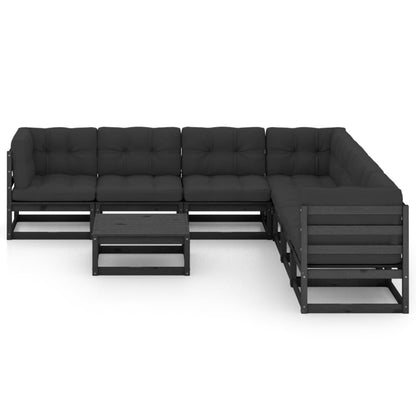 vidaXL 8-tlg. Garten-Lounge-Set mit Kissen Schwarz Massivholz Kiefer