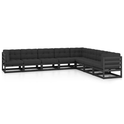 vidaXL 8-tlg. Garten-Lounge-Set mit Kissen Schwarz Massivholz Kiefer