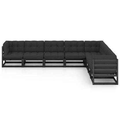 vidaXL 8-tlg. Garten-Lounge-Set mit Kissen Schwarz Massivholz Kiefer