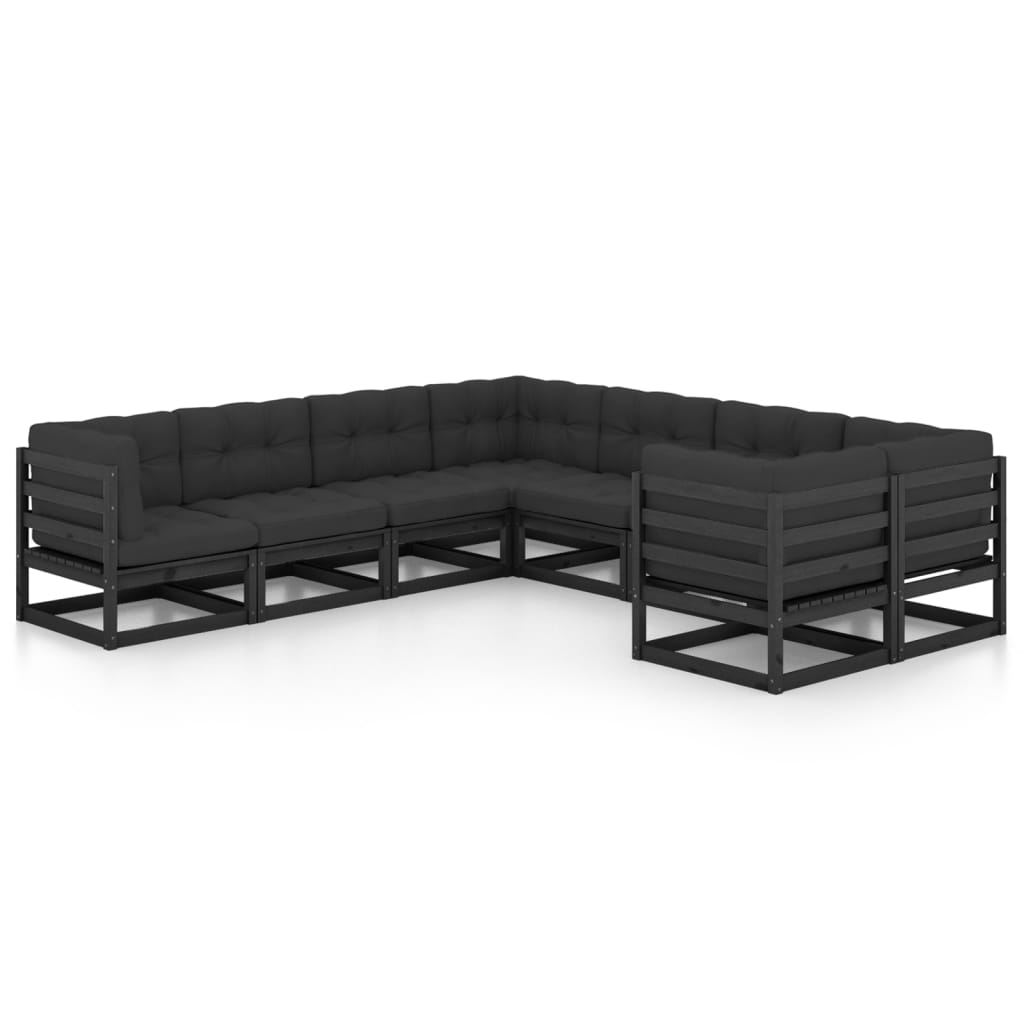 vidaXL 8-tlg. Garten-Lounge-Set mit Kissen Schwarz Massivholz Kiefer