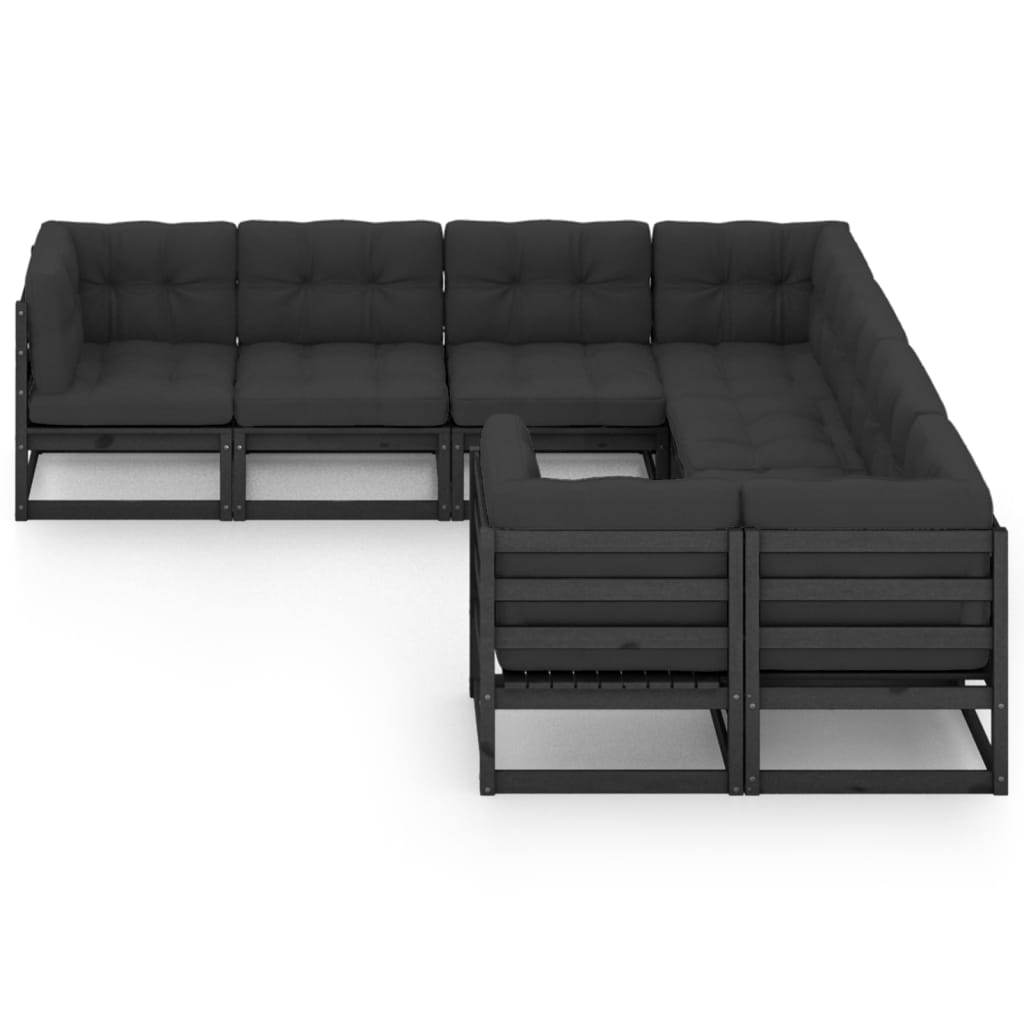 vidaXL 8-tlg. Garten-Lounge-Set mit Kissen Schwarz Massivholz Kiefer