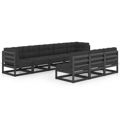 vidaXL 8-tlg. Garten-Lounge-Set mit Kissen Schwarz Massivholz Kiefer