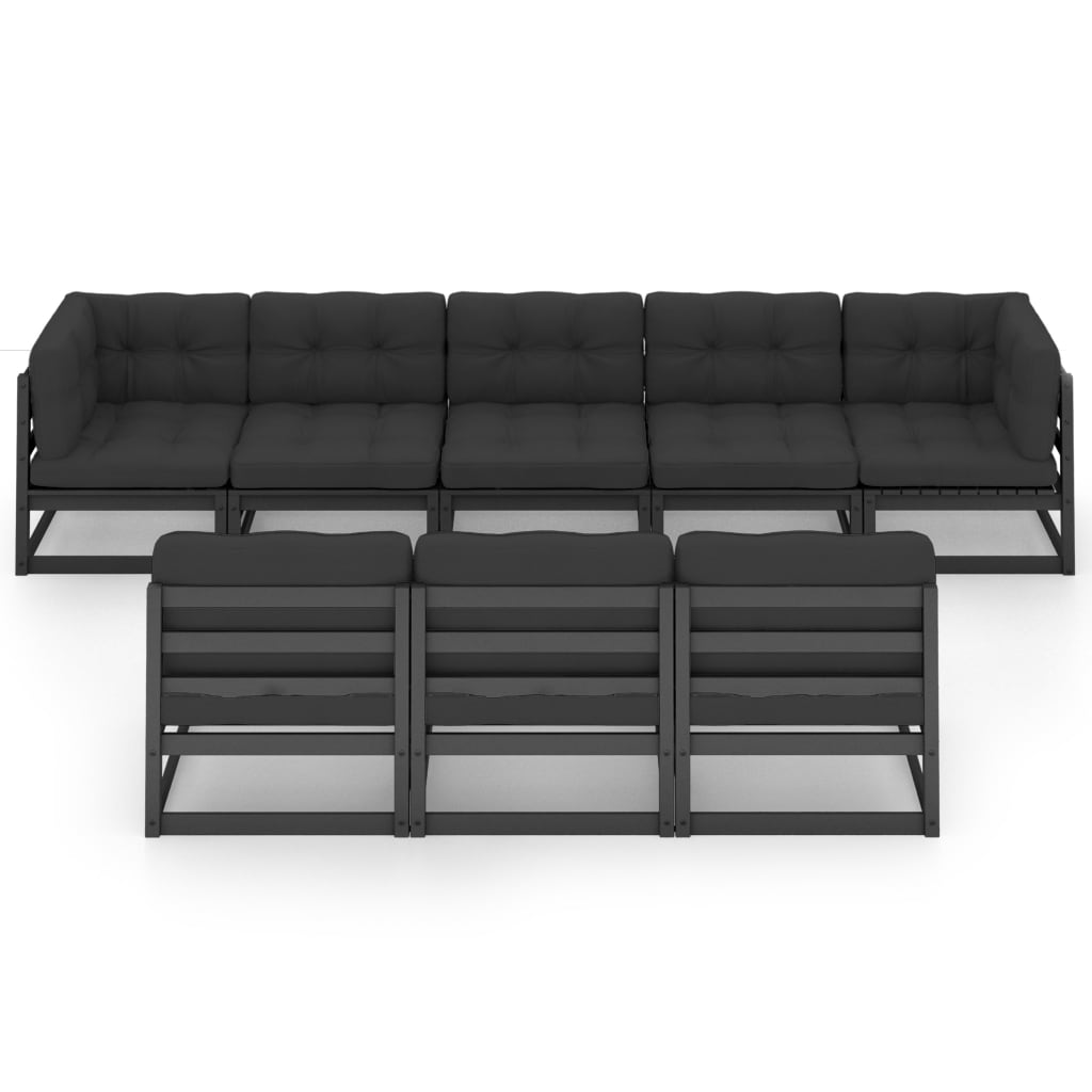 vidaXL 8-tlg. Garten-Lounge-Set mit Kissen Schwarz Massivholz Kiefer