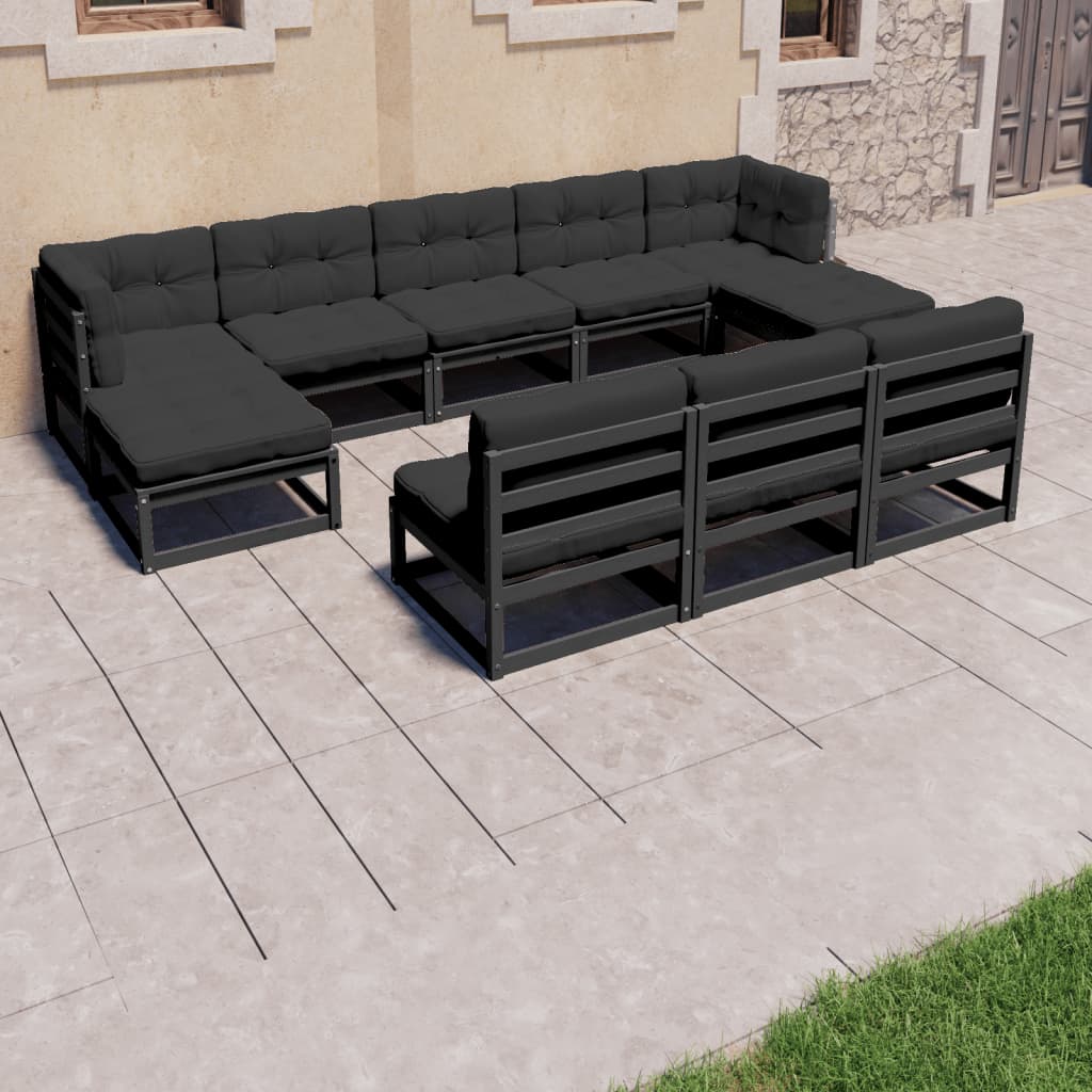 vidaXL 8-tlg. Garten-Lounge-Set mit Kissen Schwarz Massivholz Kiefer