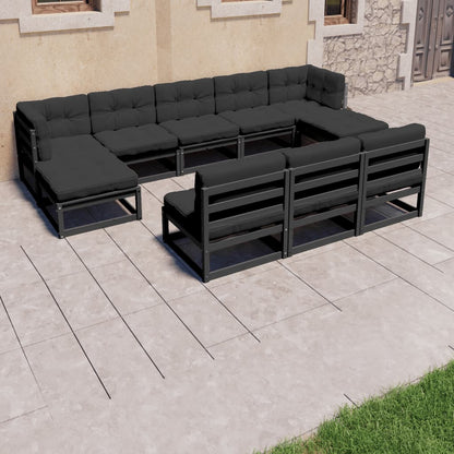 vidaXL 8-tlg. Garten-Lounge-Set mit Kissen Schwarz Massivholz Kiefer