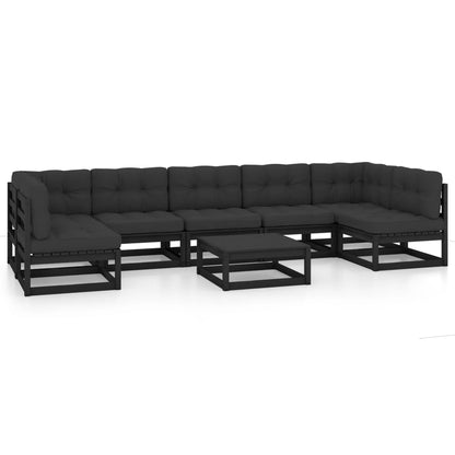 vidaXL 8-tlg. Garten-Lounge-Set mit Kissen Schwarz Massivholz Kiefer
