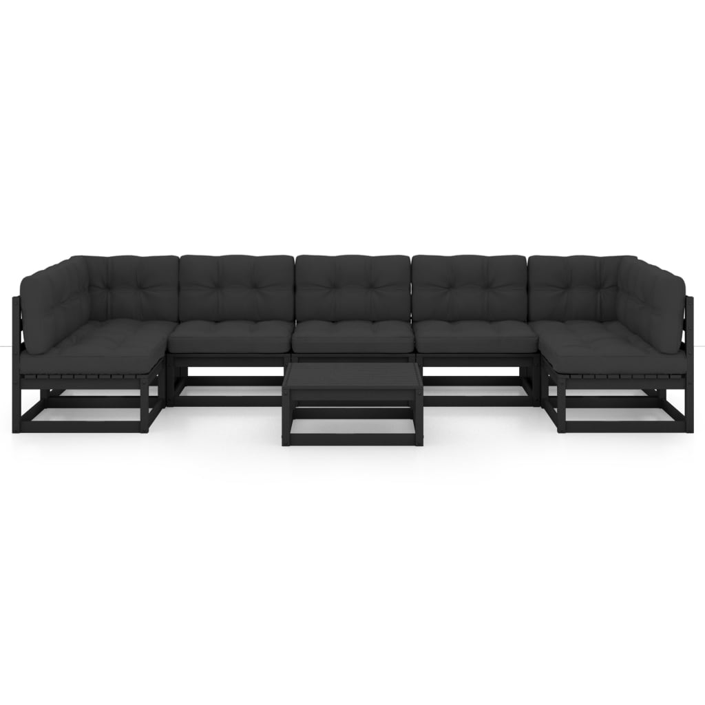 vidaXL 8-tlg. Garten-Lounge-Set mit Kissen Schwarz Massivholz Kiefer