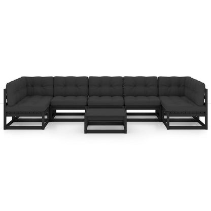 vidaXL 8-tlg. Garten-Lounge-Set mit Kissen Schwarz Massivholz Kiefer