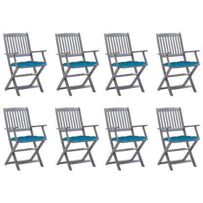vidaXL Klappbare Gartenstühle 8 Stk. mit Kissen Massivholz Akazie