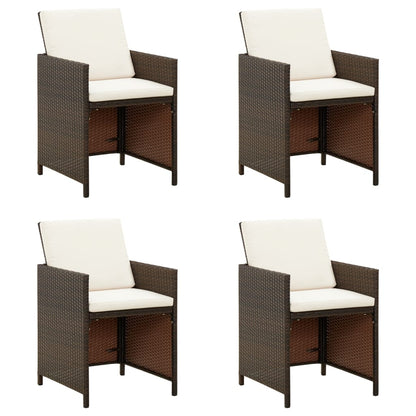 vidaXL Garten-Essstühle mit Kissen 4 Stk. Braun Poly Rattan