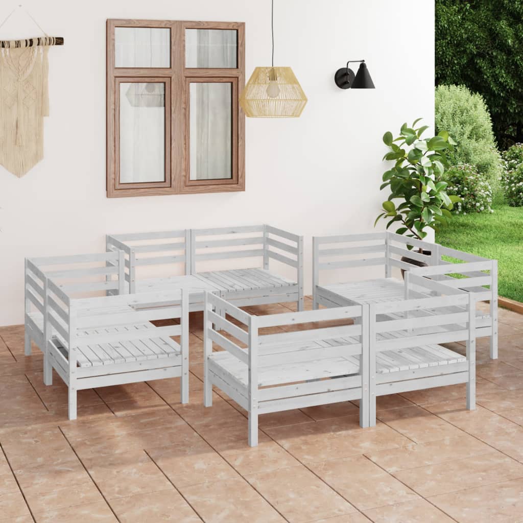 vidaXL 8-tlg. Garten-Lounge-Set Weiß Kiefer Massivholz