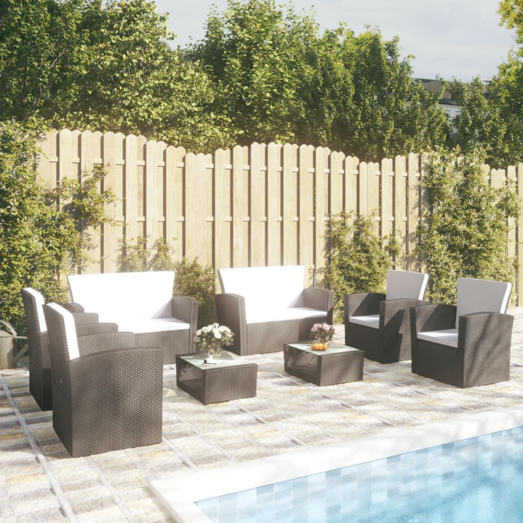vidaXL 8-tlg. Garten-Lounge-Set mit Kissen Poly Rattan Schwarz