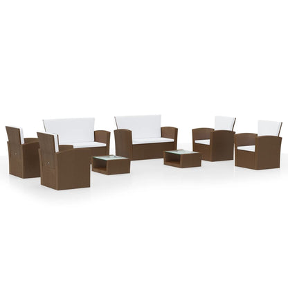 vidaXL 8-tlg. Garten-Lounge-Set mit Kissen Poly Rattan Braun