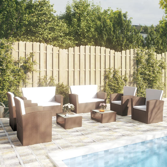 vidaXL 8-tlg. Garten-Lounge-Set mit Kissen Poly Rattan Braun