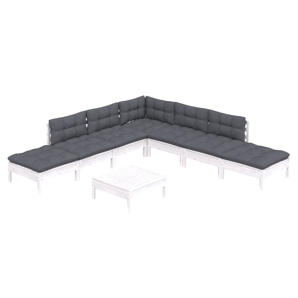 vidaXL 8-tlg. Garten-Lounge-Set mit Kissen Weiß Kiefernholz