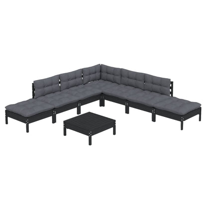 vidaXL 8-tlg. Garten-Lounge-Set mit Kissen Schwarz Kiefernholz