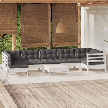 vidaXL 8-tlg. Garten-Lounge-Set mit Kissen Weiß Kiefernholz