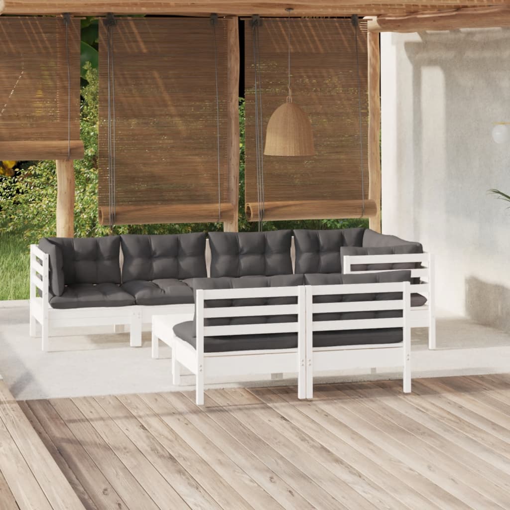vidaXL 8-tlg. Garten-Lounge-Set mit Kissen Weiß Kiefer Massivholz