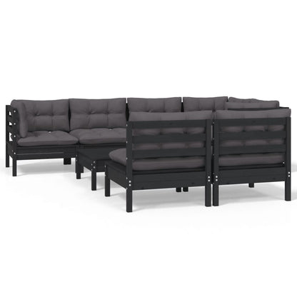 vidaXL 8-tlg. Garten-Lounge-Set mit Kissen Schwarz Massivholz Kiefer