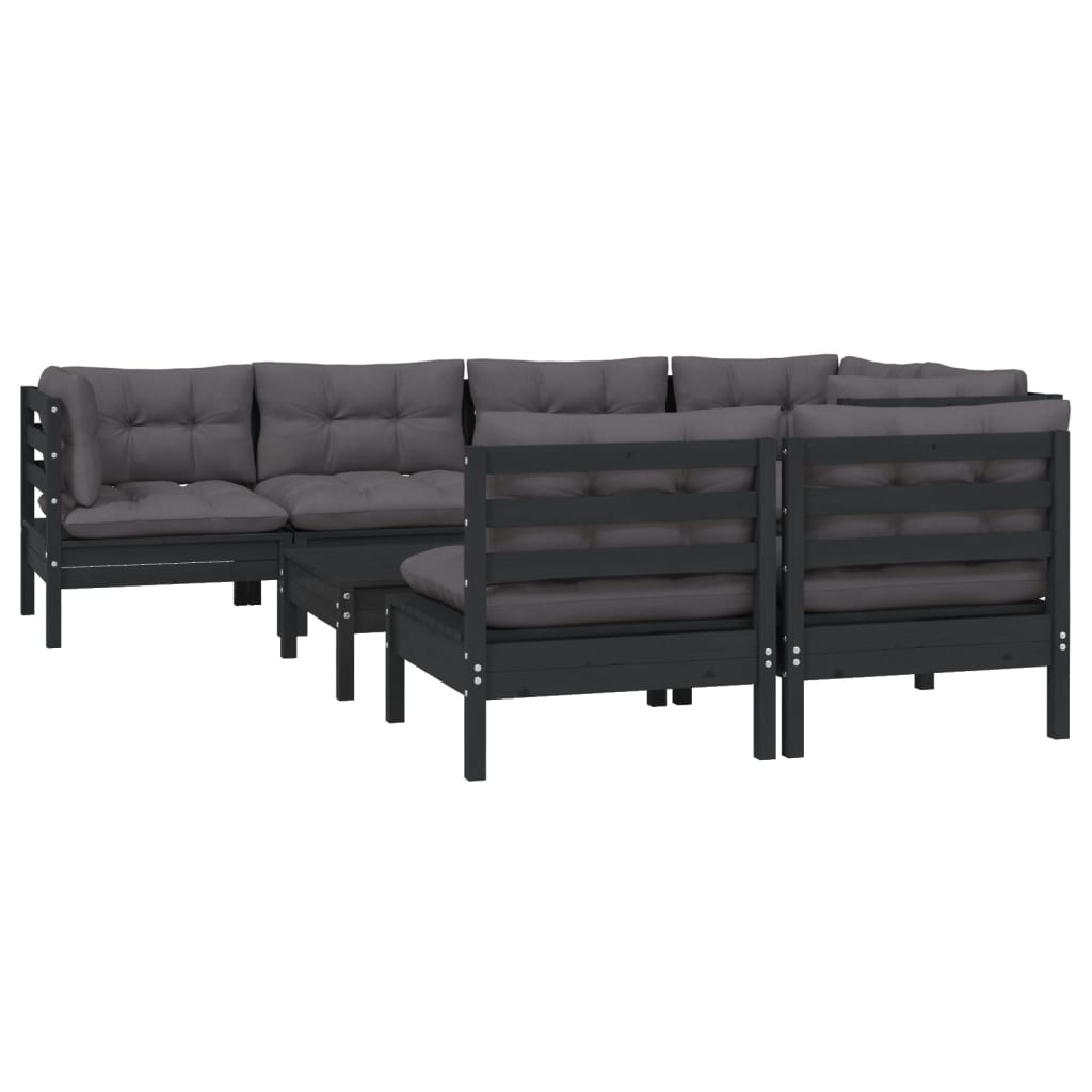vidaXL 8-tlg. Garten-Lounge-Set mit Kissen Schwarz Massivholz Kiefer