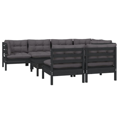 vidaXL 8-tlg. Garten-Lounge-Set mit Kissen Schwarz Massivholz Kiefer
