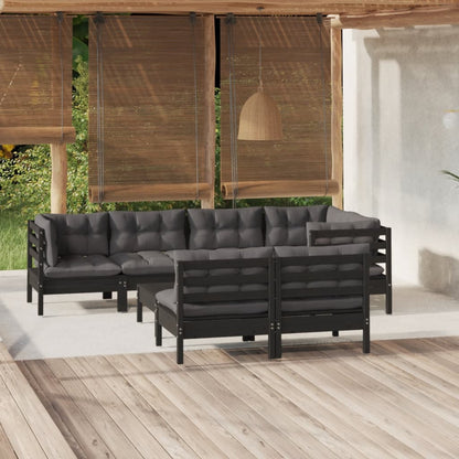 vidaXL 8-tlg. Garten-Lounge-Set mit Kissen Schwarz Massivholz Kiefer