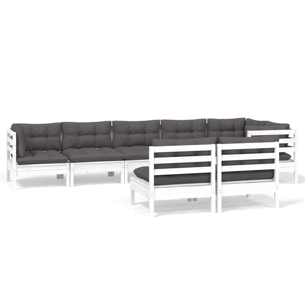 vidaXL 8-tlg. Garten-Lounge-Set mit Kissen Weiß Kiefer Massivholz