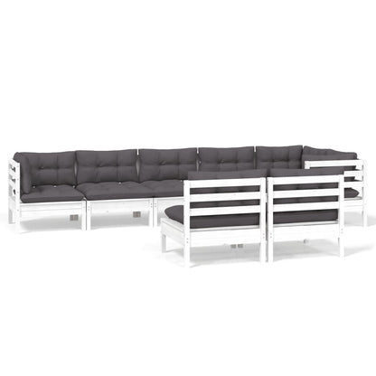 vidaXL 8-tlg. Garten-Lounge-Set mit Kissen Weiß Kiefer Massivholz