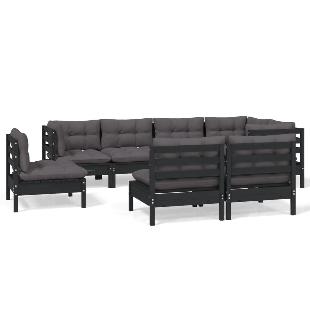 vidaXL 8-tlg. Garten-Lounge-Set mit Kissen Schwarz Massivholz Kiefer