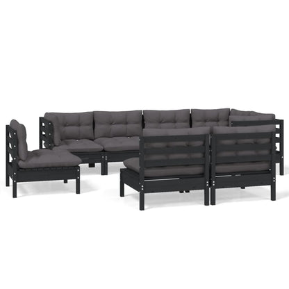 vidaXL 8-tlg. Garten-Lounge-Set mit Kissen Schwarz Massivholz Kiefer