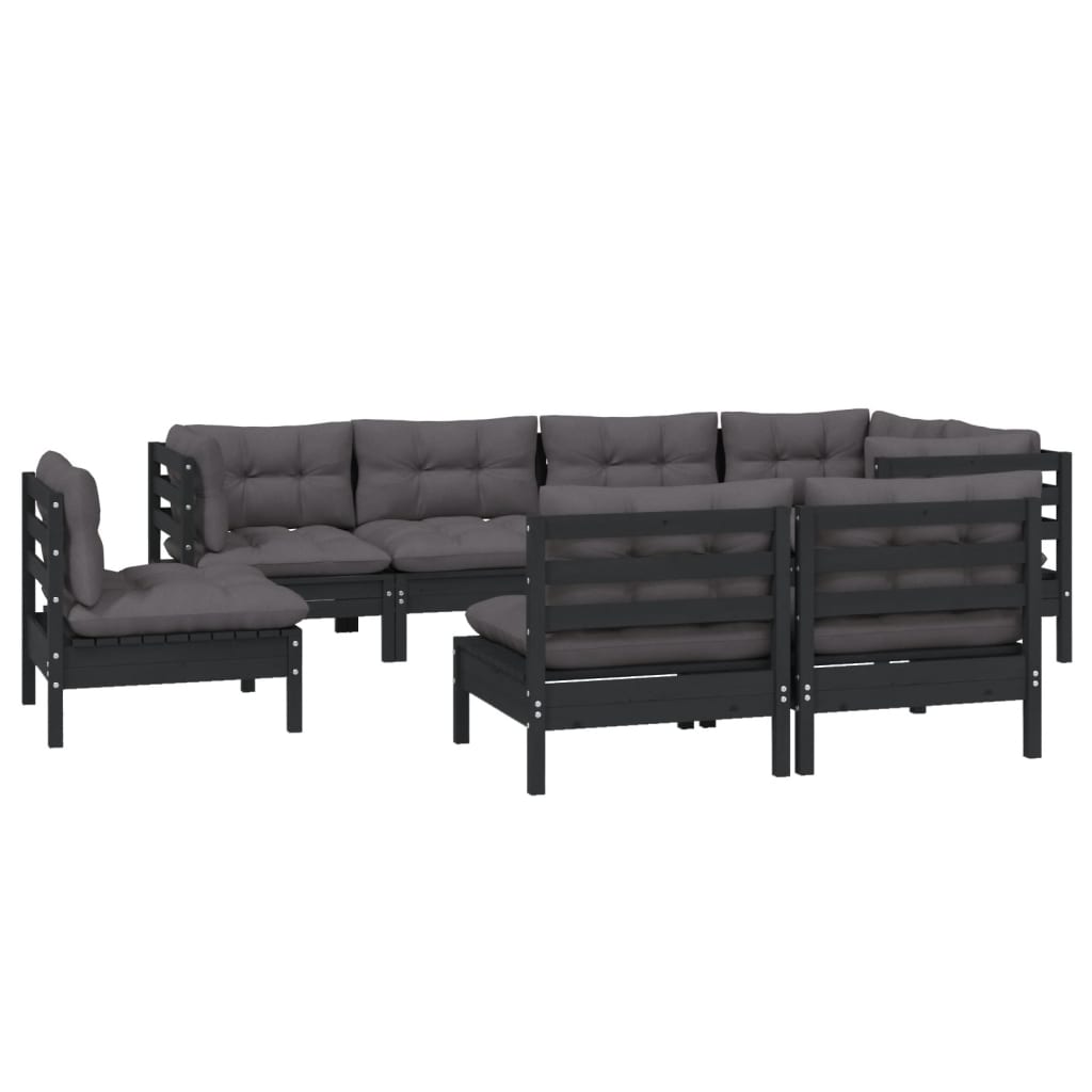 vidaXL 8-tlg. Garten-Lounge-Set mit Kissen Schwarz Massivholz Kiefer