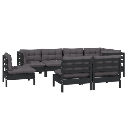 vidaXL 8-tlg. Garten-Lounge-Set mit Kissen Schwarz Massivholz Kiefer