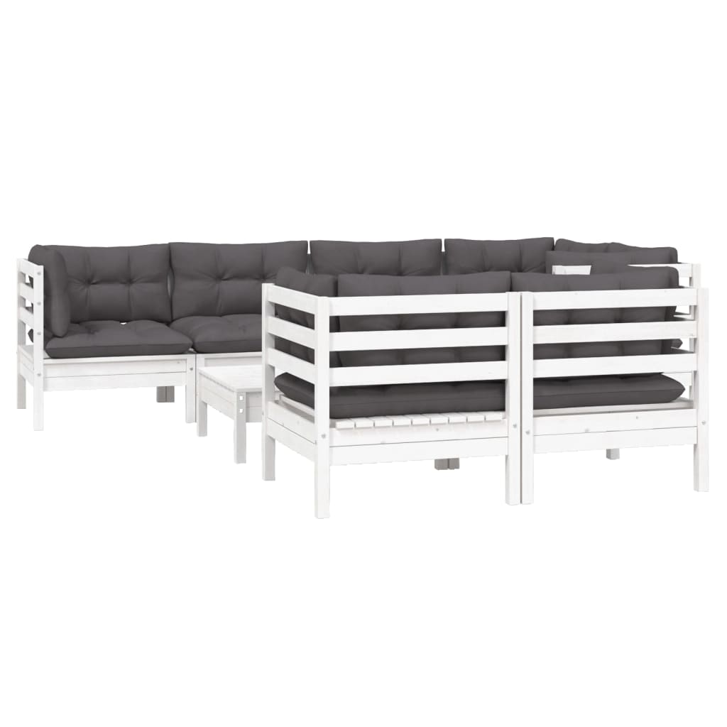 vidaXL 8-tlg. Garten-Lounge-Set mit Kissen Weiß Kiefer Massivholz