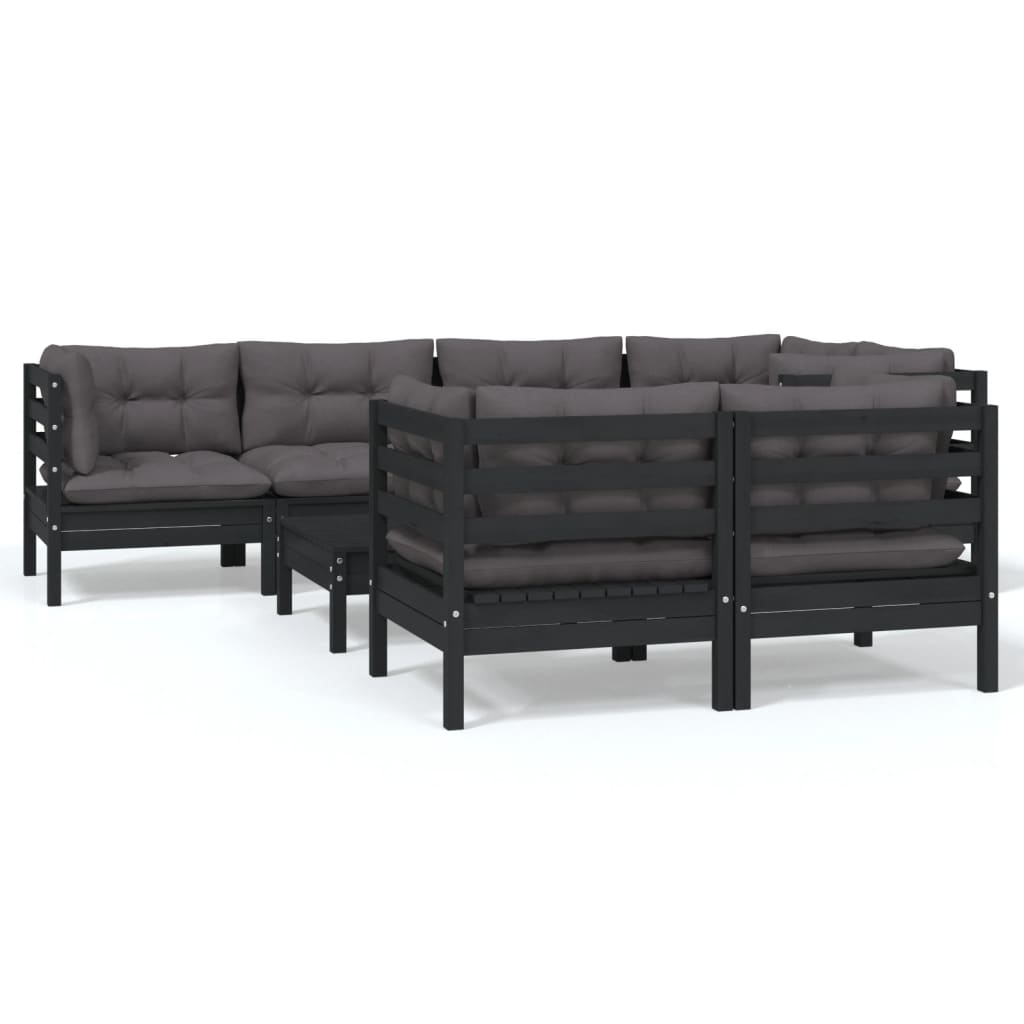 vidaXL 8-tlg. Garten-Lounge-Set mit Kissen Schwarz Massivholz Kiefer