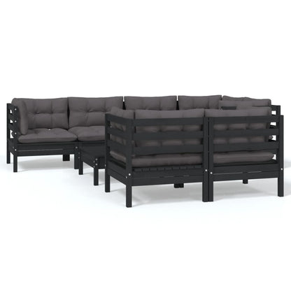 vidaXL 8-tlg. Garten-Lounge-Set mit Kissen Schwarz Massivholz Kiefer